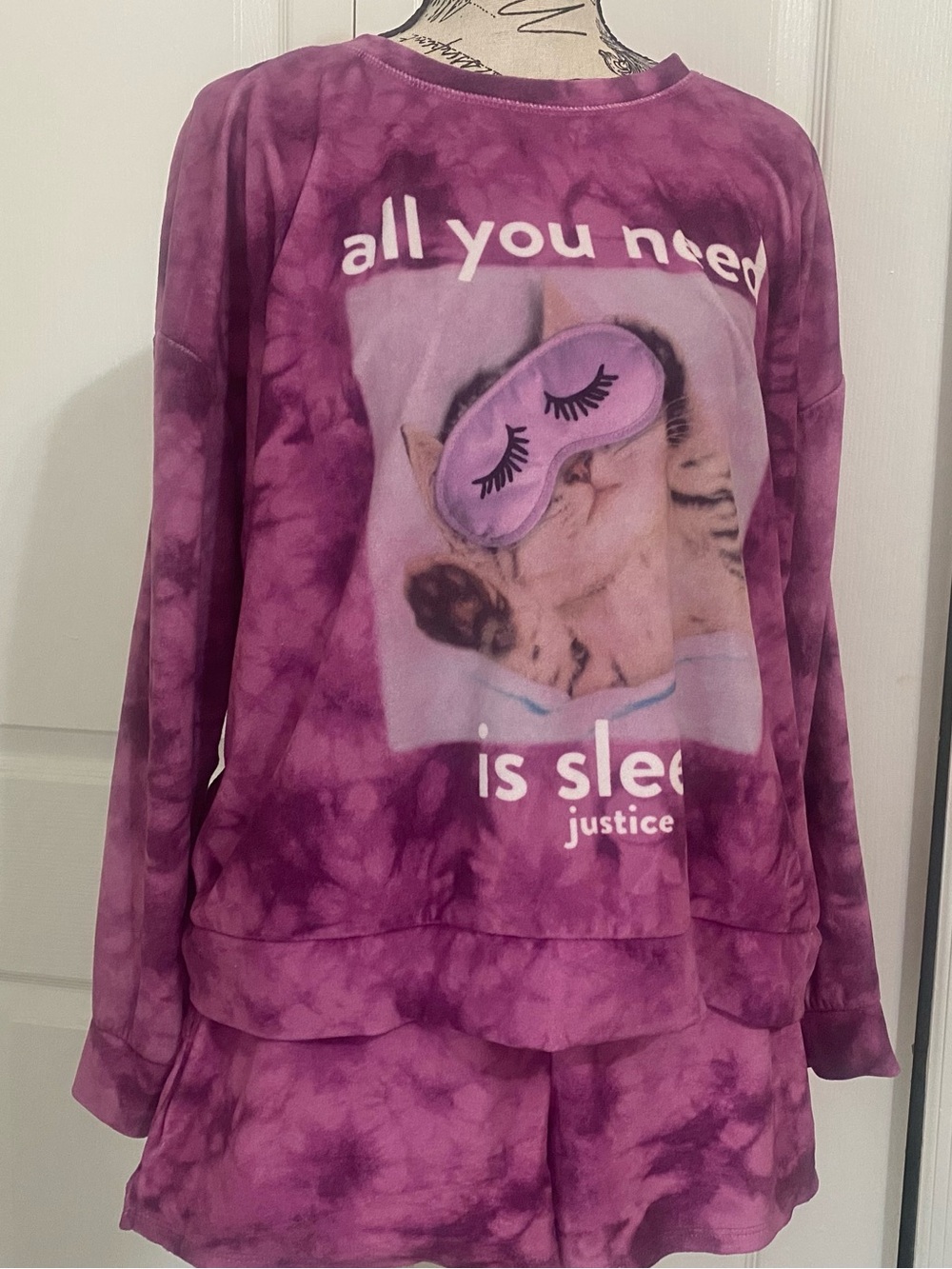 Justice Purple Tie-Dye Cat Sleepwear Set